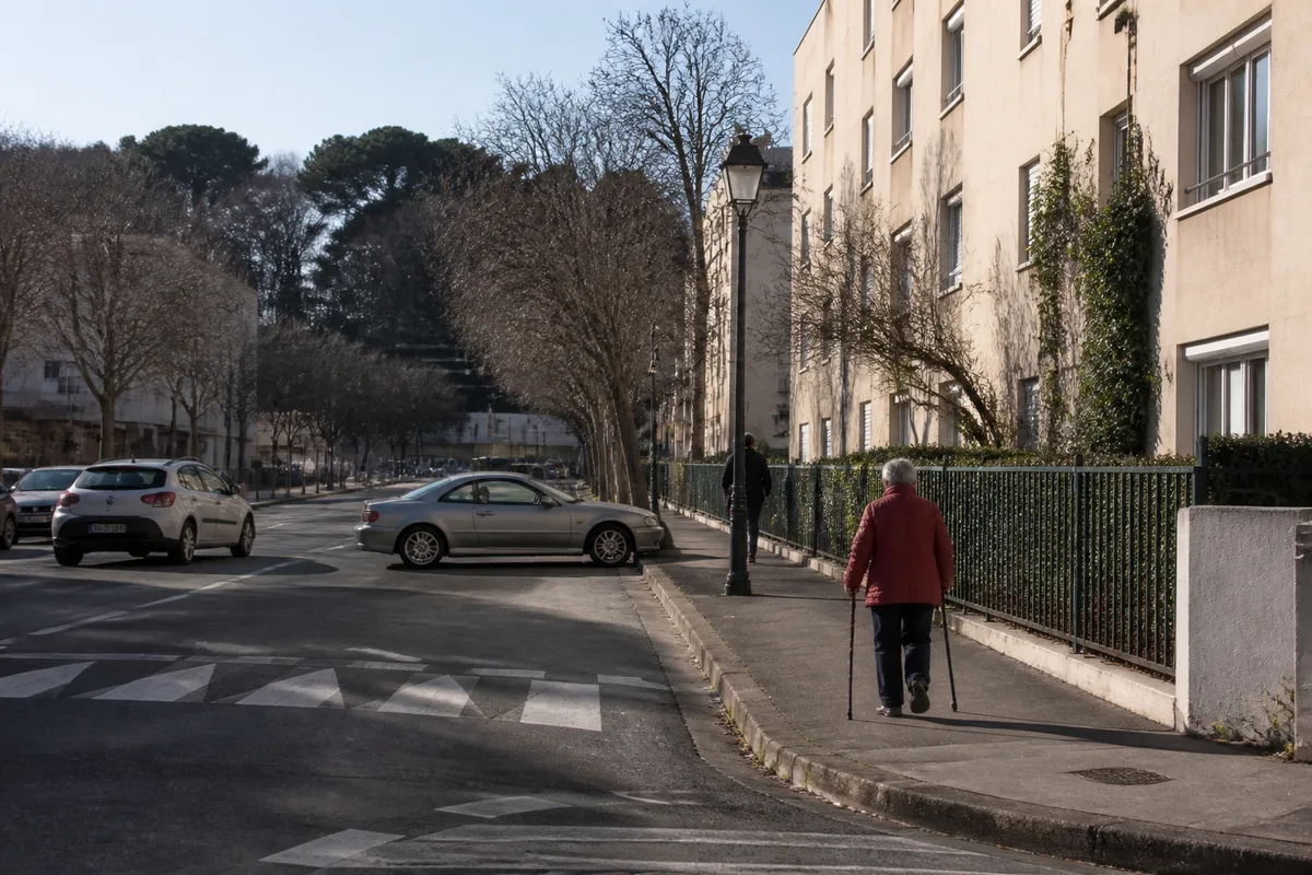 Rue de Gignac-la-Nerthe avec accès urbain vers un cabinet de soins, sans enseigne identifiable